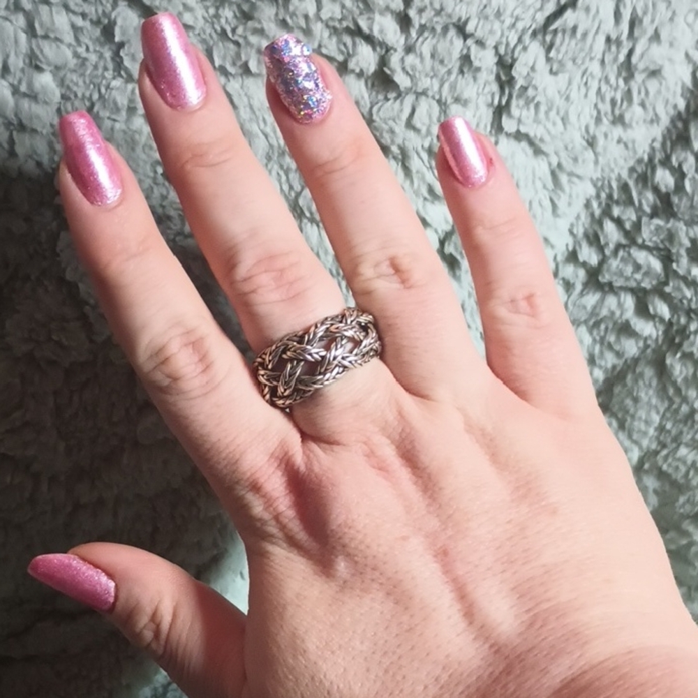 Size 8 to 9, 925 Silver Braided Ring